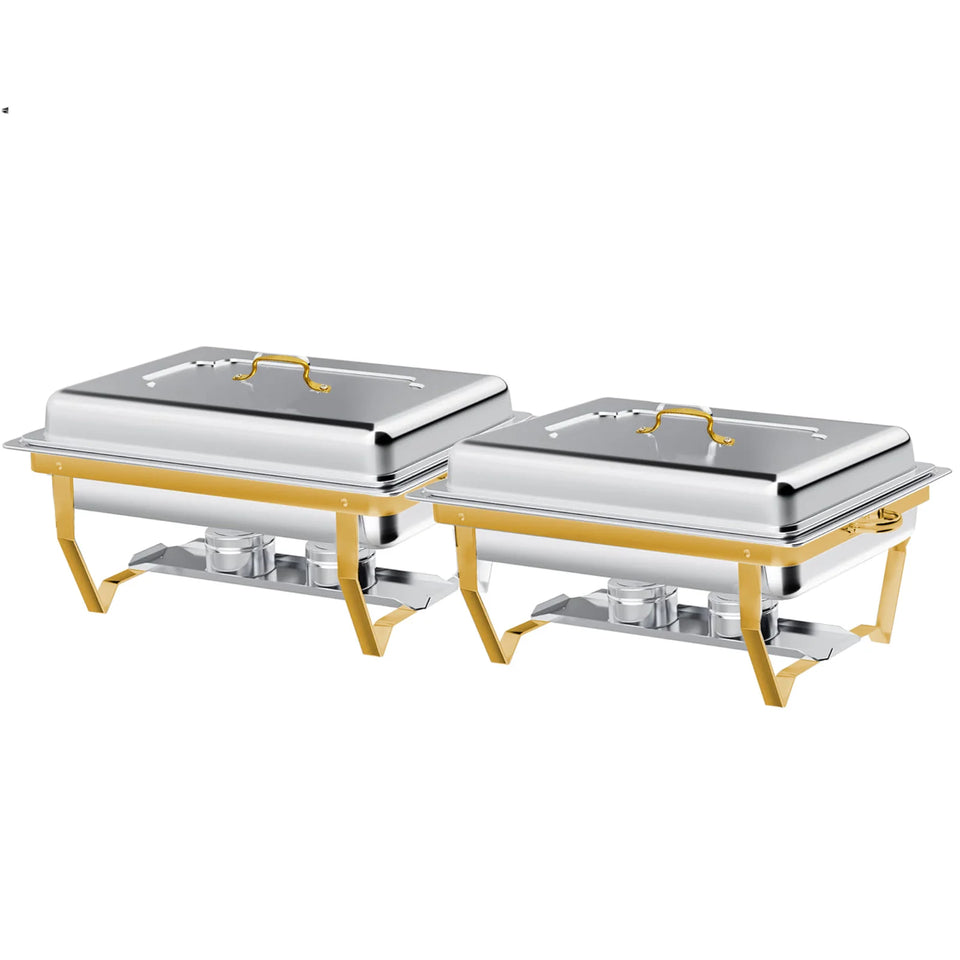 2/4Pack Chafing Dish Set Stainless Steel 316 Gold Rectangular Buffet Warmer for Hotel Catering Parties Weddings Outdoors
