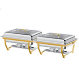 2/4Pack Chafing Dish Set Stainless Steel 316 Gold Rectangular Buffet Warmer for Hotel Catering Parties Weddings Outdoors