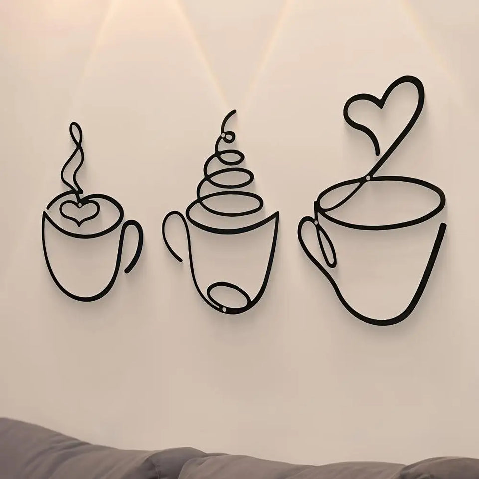1/3pcs of Creative Coffee Wall Hangings, Coffee Shop Decorations, Interior Wall Decorations, Wall Hanging Iron Paintings