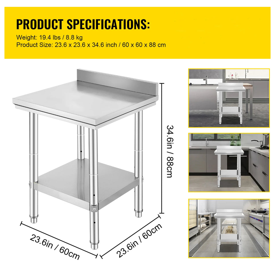 SucceBuy Stainless Steel Kitchen Work Bench Commercial Catering Table Worktable w/Undershelf 330LBS 286LBS for Restaurant Garage