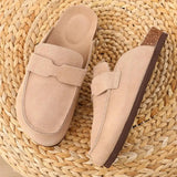 Gacimy Women Fashion Thick Sole Leather Clogs Slippers Classic Women's Mules Cork Clogs Slipper Outdoor Deep Heels Shoes Sandal
