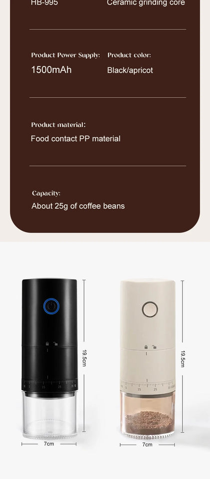 2025 Electric Coffee Bean Grinder Rechargeable Automatic Grinder Portable Coffee Grinder with ceramic core