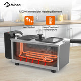 M Minca 3L Electric Deep Fryer with Hooked Fry Basket - 1500W Stainless Steel & Enamel Inner Pot, Adjustable Temperature Control