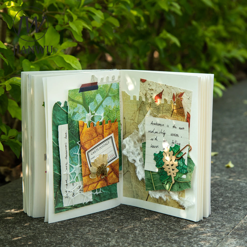 JIANWU Whisper of Leaves Series Vintage Texture Landscape Collage Scrapbook Material Paper Creative Junk Journal Stationery