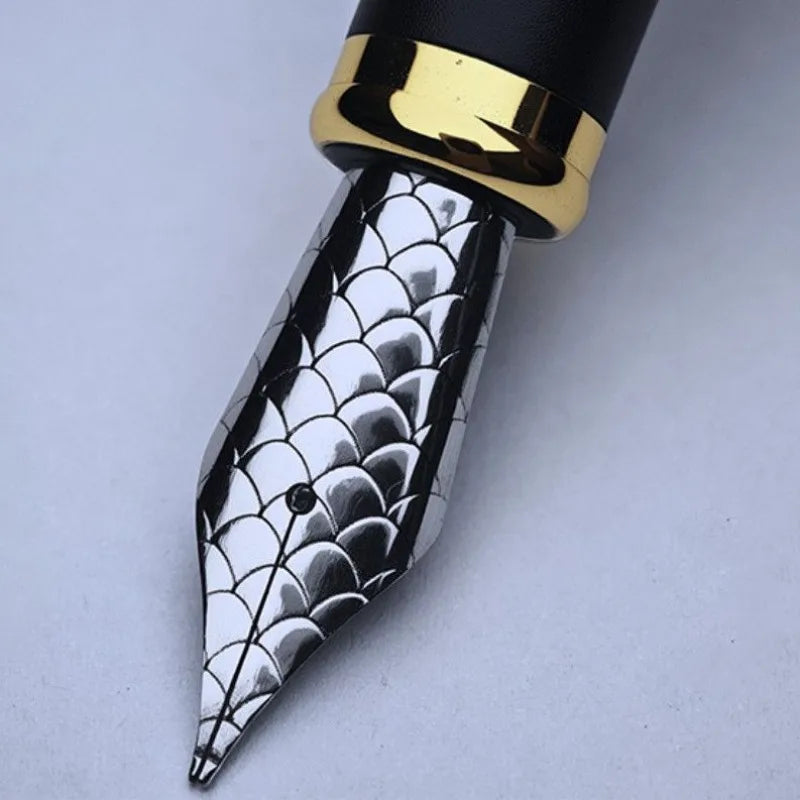 Jinhao Fountain Pen Black Fish Scale Long Knife Tip Dragon Relief Hand Polished Pen Tip Birthday Wedding Promotion Teacher Gift