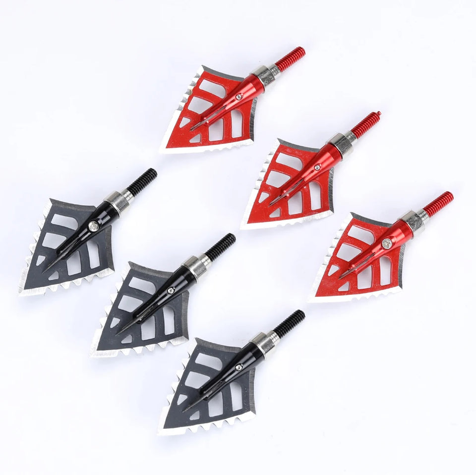 6Pcs Archery Hunting Aluminum Broadheads 4-blade Arrow Heads Points Tips Shooting 100 Grain Broadheads