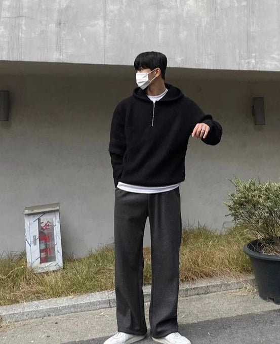 Men's Hooded Sweatshirt Knitting Solid with Zipper Male Hoodie Clothing Deals Cotton 90s Vintage Luxury Y2k Emo Tops Simple Warm