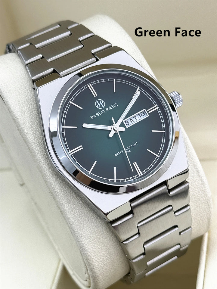 PABLO RAEZ Luxury Quartz Man Wristwatch Men Watches Waterproof Luminous Date Week Stainless Steel Men's Watch Male Reloj+box