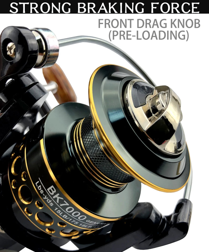 Spinning Fishing Reel 2000-7000 All Metal Spool 8-10KG Power Hard Gear Light & Tough Body Smooth Long Casting Coil