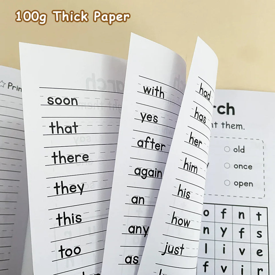 Sight Words Write and Search Game Workbook Preschool English Learning Aids Learn to Read for Beginners Vocabulary Building