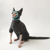 Four Legged Striped Shirt Hat Tail Cover Suit for Sphynx Cat Spring Black Sweatshirt for Kittens Hairless Warm Autumn Costumes