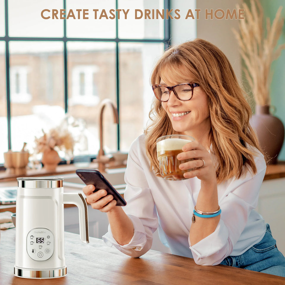 BioloMix 5-in-1 Milk Frother with LED Touch Screen – Hot & Cold Foam Maker for Lattes, Coffee & More