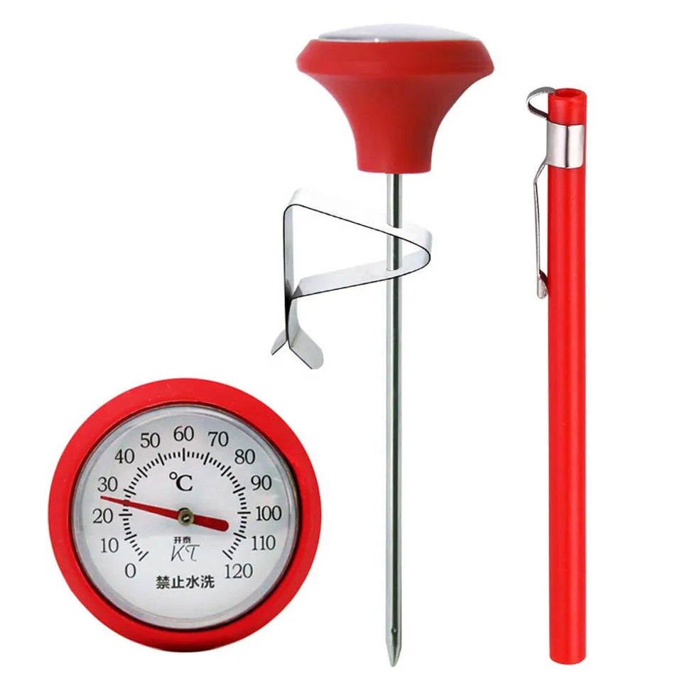 Coffee Milk Thermometer 0-120°C | Stainless Steel Digital-Free Temperature Gauge with Clip for Espresso, Latte, Tea & Hot Drinks