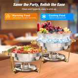 2/4 Pack Chafing Dish Buffet Stainless Steel Chafer Pan Round Catering Warmer w/Glass Lid for Party Banquet