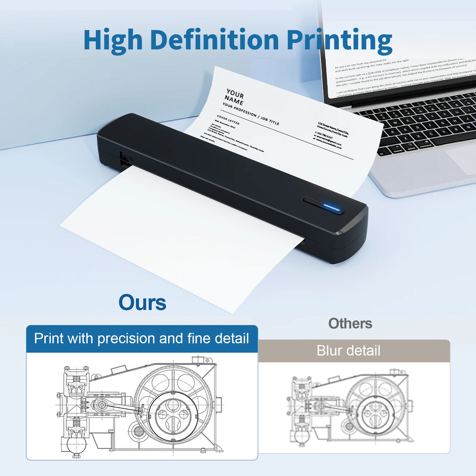 Portable Printer Wireless Inkless Thermal Printer A4 Bluetooth C80 300DPI Mobile Support Android iOS for Office Work Home School