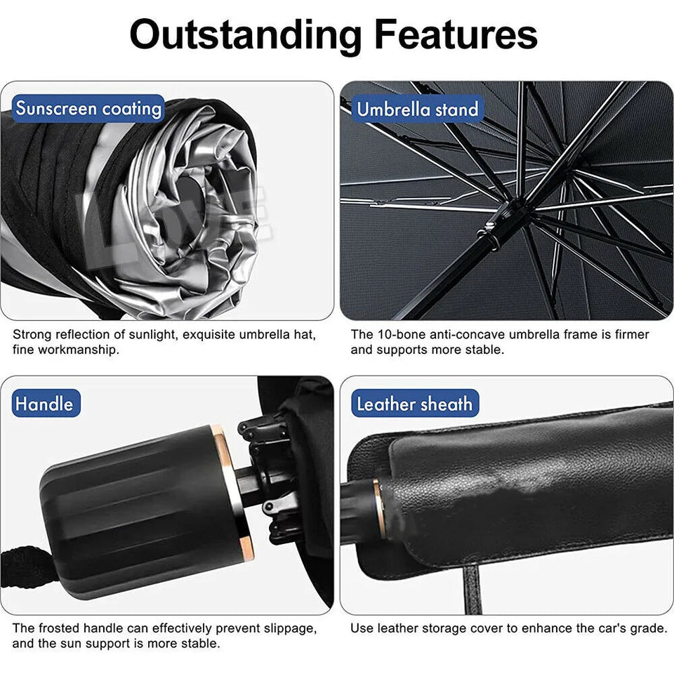 Folding Car Sunshade Umbrella Windshield Front Sun Shade Titanium Silver Material Car Window Summer Sun Protection Accessories