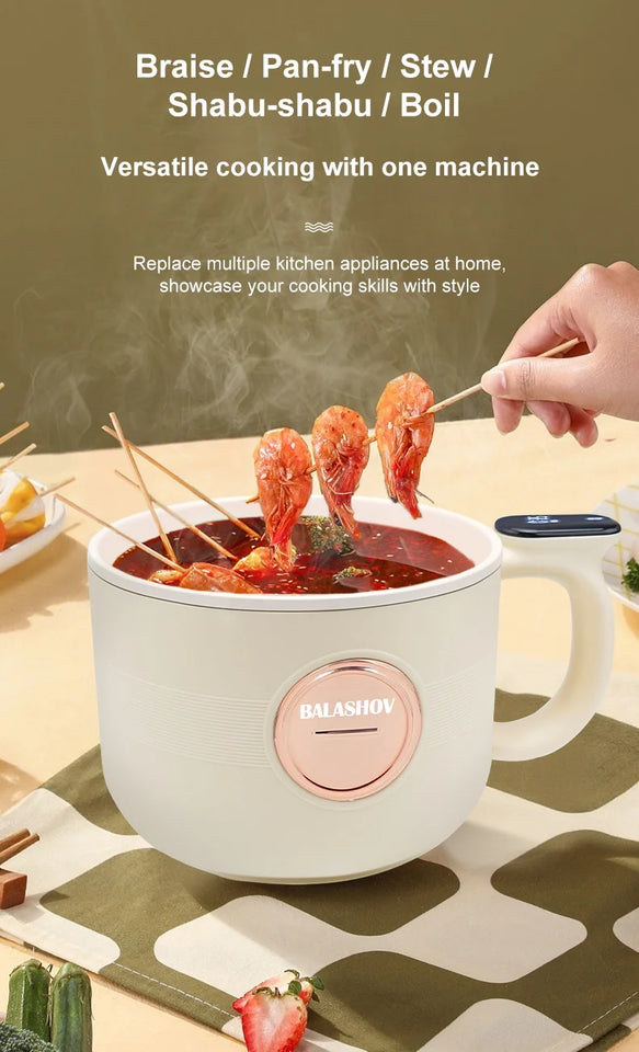 220V Multi Cookers Portable Electric Hot Pot 1.5L Household Non-stick Pan electric cooking pot for Ramen, Dumplings, Oatmeal