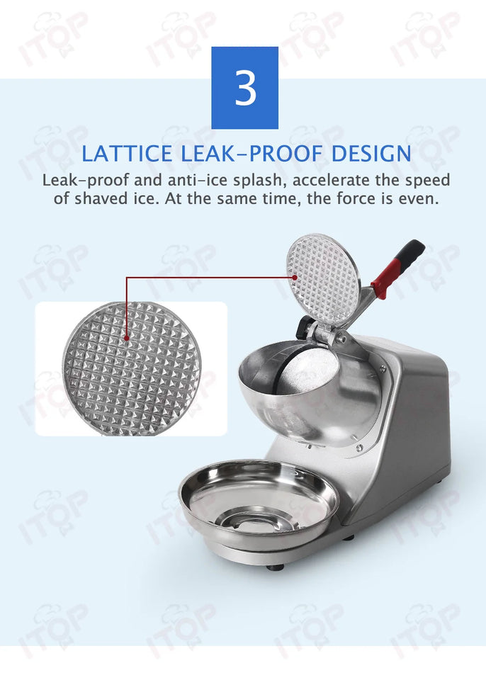 ITOP Ice Crusher Small Commercial Ice Shaver Stainless Steel Shaved Ice Machine Snow Cone Maker