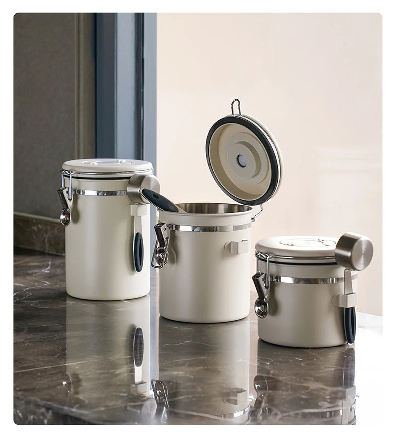 watchget 1.2/1.5/1.8L Airtight Canister Coffee Bean Storage One Way Releasing Valve Container with Date Tracker and Scoop