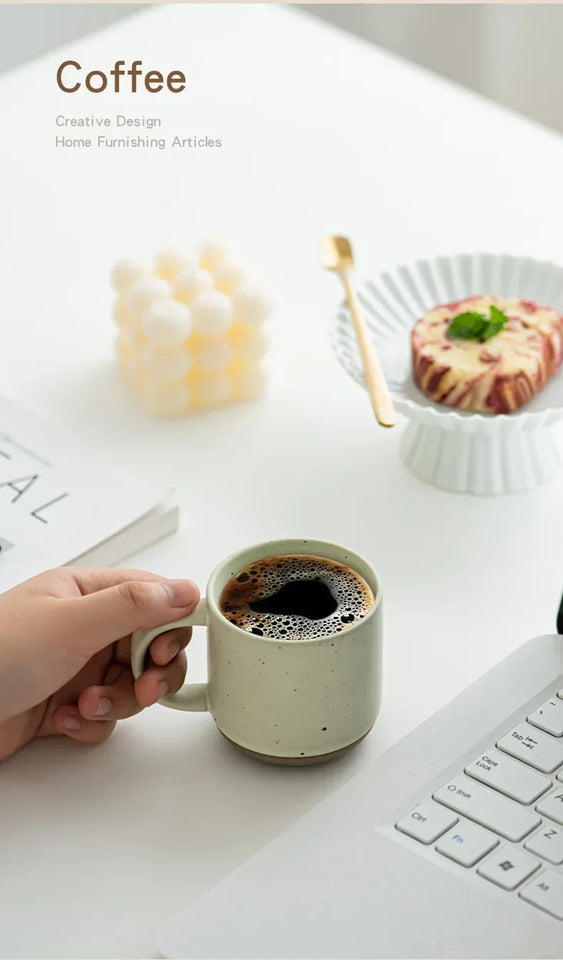 Speckled Ceramic Coffee Mug Modern White Frosted Design with Handle Unglazed Base Custom Small for Cafe