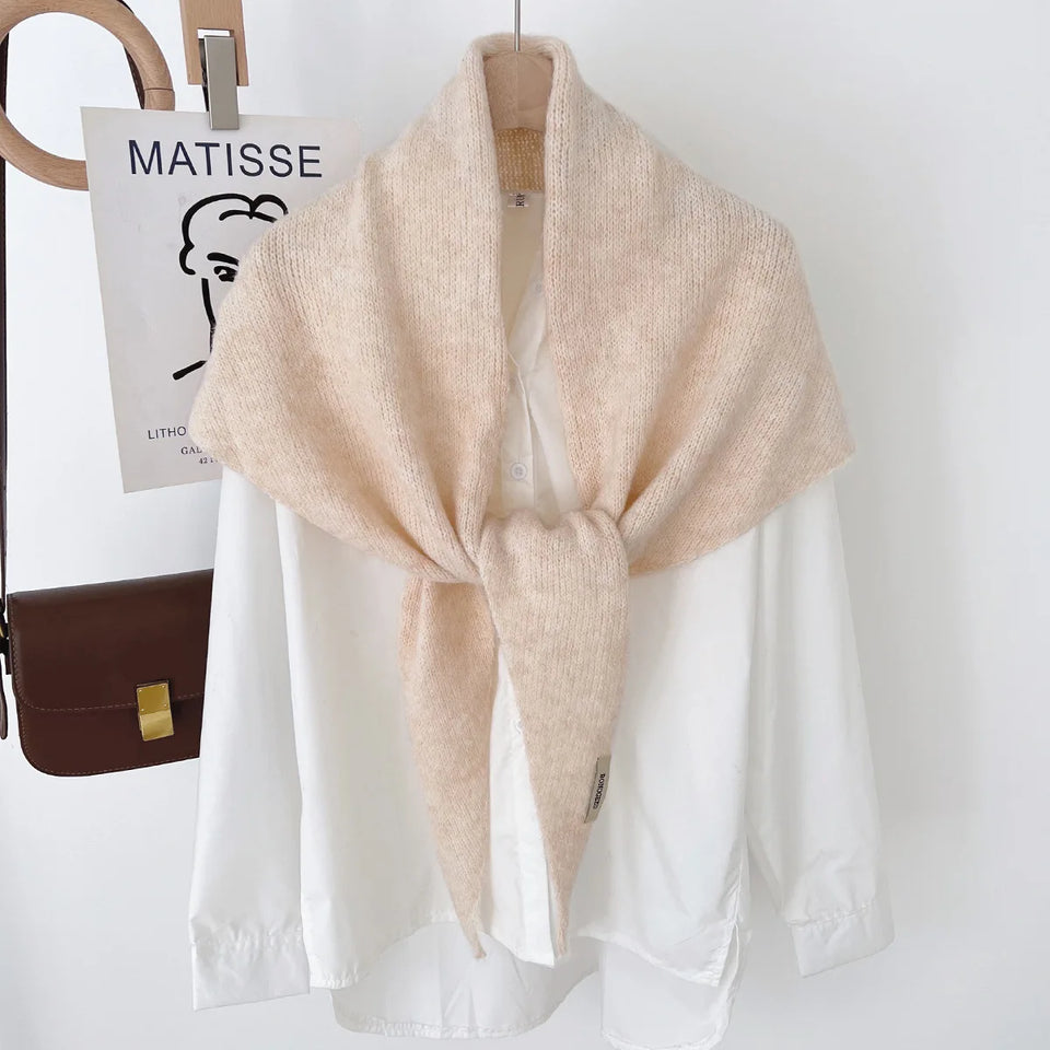 Korean Knitted Wool Triangle Scarf Solid Knitted Shawl Autumn Winter Scarf Women Neck Protection Neckerchief Triangle Scarf