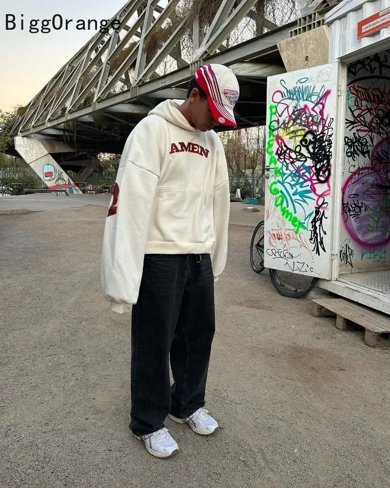Letter Print Casual Hoodie American Fashion Man and Woman Same Spring and Autumn Hip Hop Couple Pullover Sweatshirt