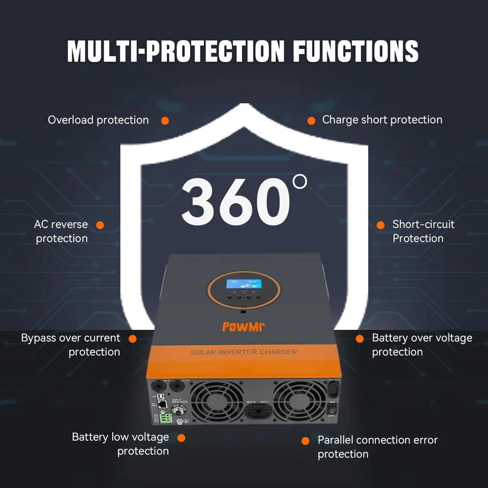 PowMr 24V 3200W 110V Hybrid Solar Inverter MPPT 60A Charger Controller Max PV Solar 108Vdc inversores híbridos solares for home