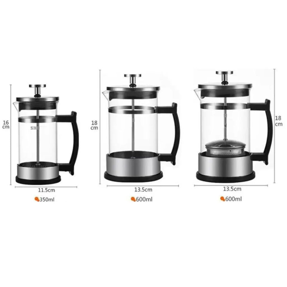Stainless Steel Glass French Press Tea Coffee Maker 350ml 12oz 1-2 Cups