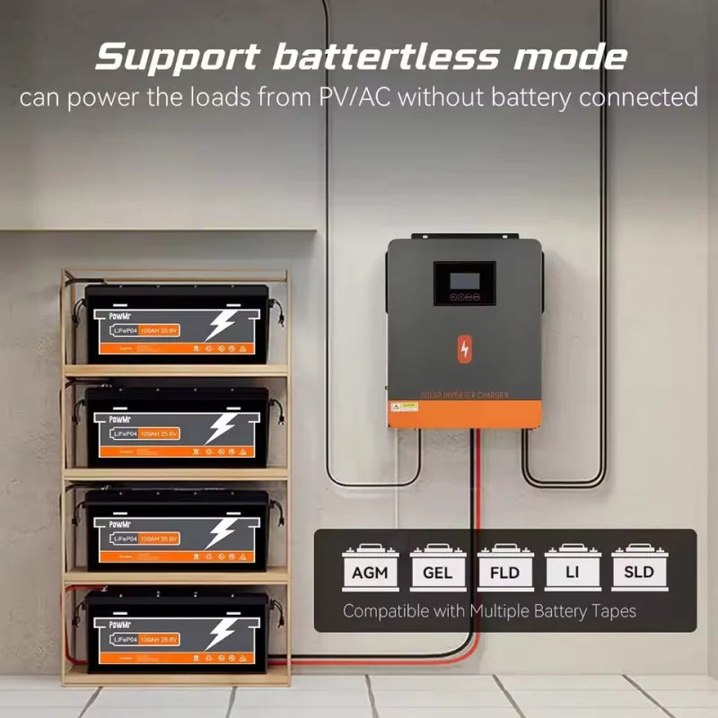 PowMr 3.6KW Solar Hybrid Inverter 120A MPPT Solar Charge 24V DC to 110VAC Pure Sine Wave Inverter Support Lifepo4 for Solar Home