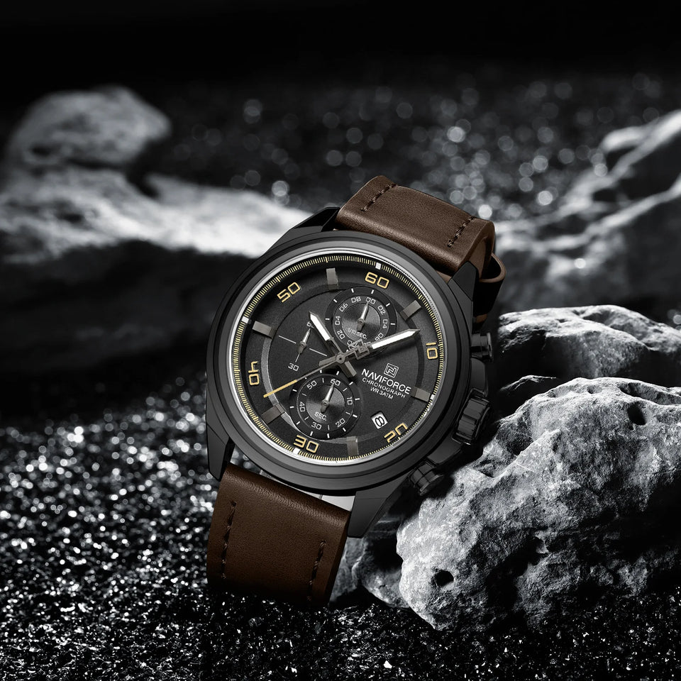 NAVIFORCE Waterproof Watches for Men Original Brand Luxury Leather Men's Quartz Wristwatch Fashion Military Chronograph Male