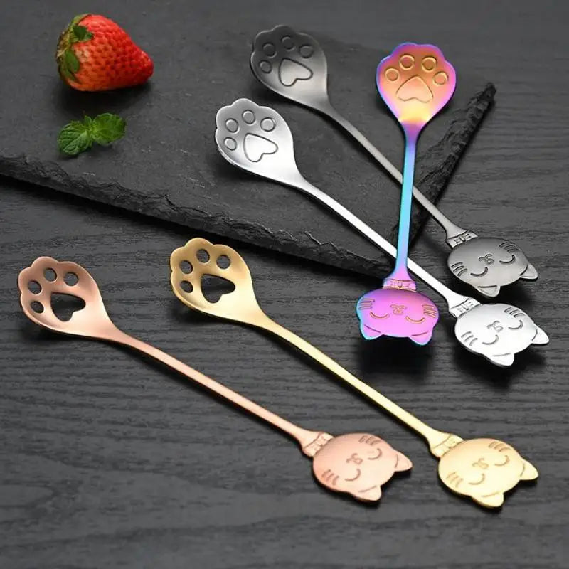 Creative Cat Claw Spoon Ice Cream Cake Dessert Teaspoon Scoops Tableware Kitchen Accessories Stainless Steel Coffee Mixing Spoon