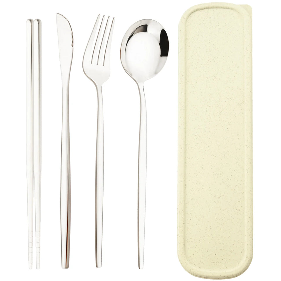4pcs Stainless Steel Cutlery Set With Storage Box Black Gold Portable Cutlery Set For Home Kitchen Dining Household Tableware