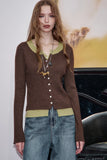 ELFSACK 2025 Autumn New Arrivals Casual V Neck Color Block False Two Piece Knitted Sweater For Woman