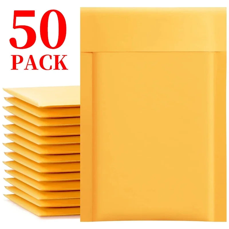 50/30/20/10PCS Kraft Bubble Mailers Envelopes Bags Yellow Seal Adhesive Shipping Bag Waterproof Mailing Business Gift Packaging