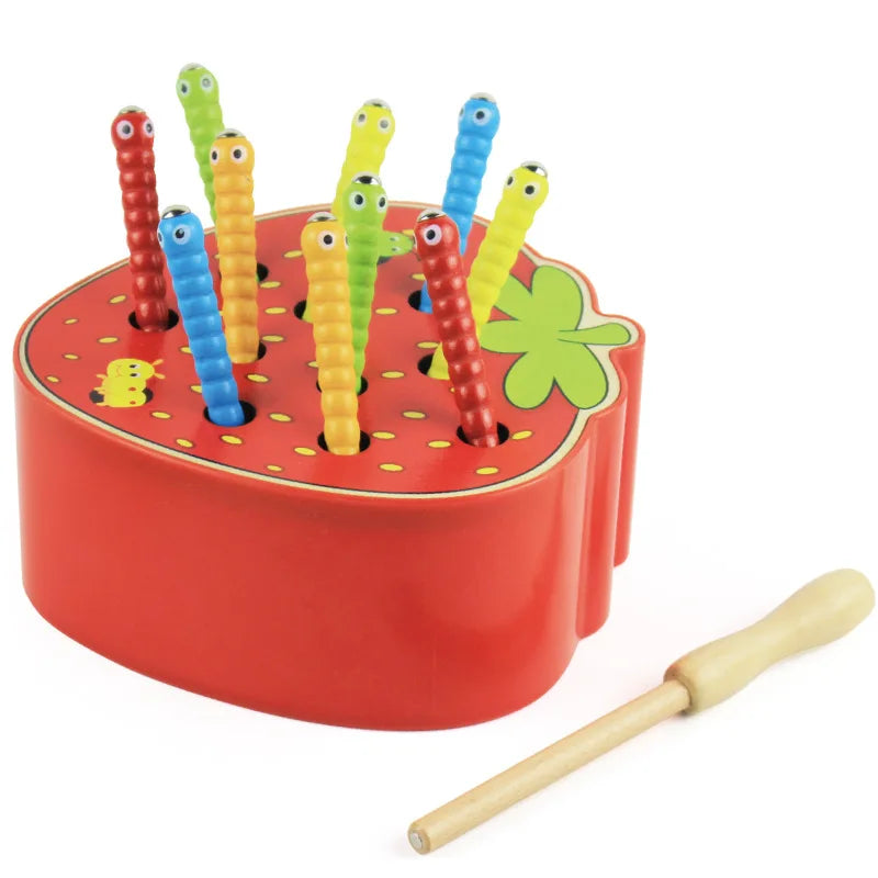 Kids Insect Catching Game Magnetic Fishing Toys Apple Strawberry Shaped Development Fine Motor Skill Toy Gift for Toddler
