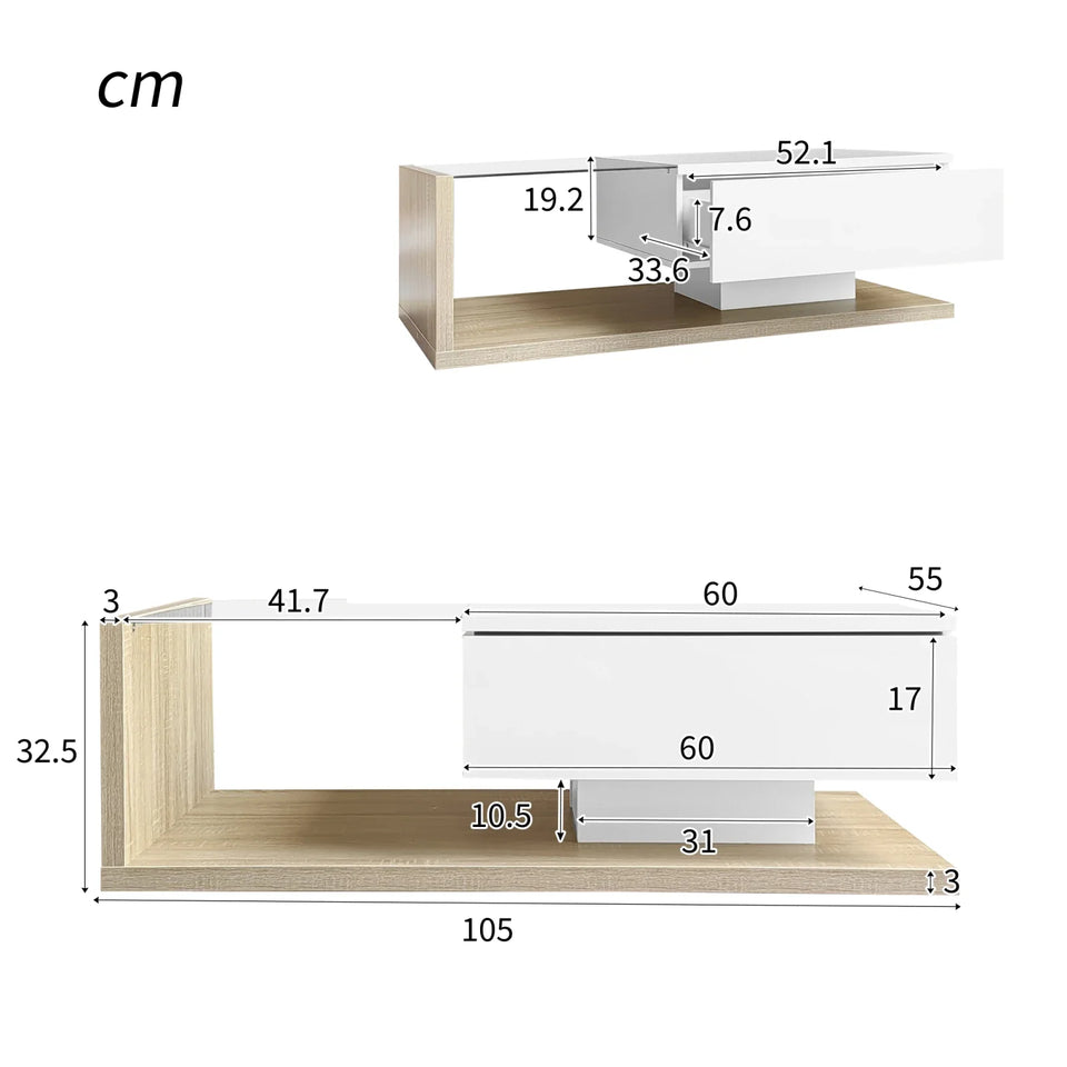 Rosahqnda coffee table side tables coffee table tables with glass and LED effect, high gloss white