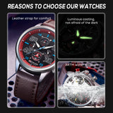 BORUSE Fashion Mens Sports Watches Luxury Men Business Wrist Watch Leather Quartz Watch Waterproof Luminous Male Clock With Box