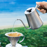 CF WISDOM Vintage Classic Silver Stainless Steel 600ML Coffee Hand Brewing Pot Temperature Display Water Bottle Coffee Utensils