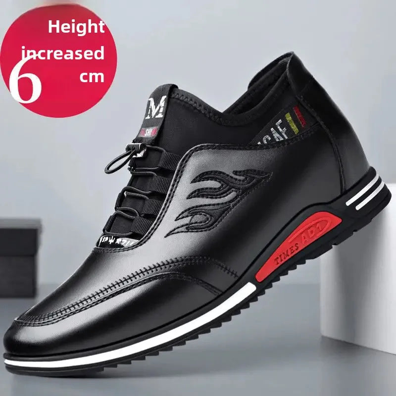 2024 Autumn New Casual Shoes For Men Fashionable Inside Increased High 6cm Lazy Shoes Rubber Shoe Sole Polyamide Leather Shoe