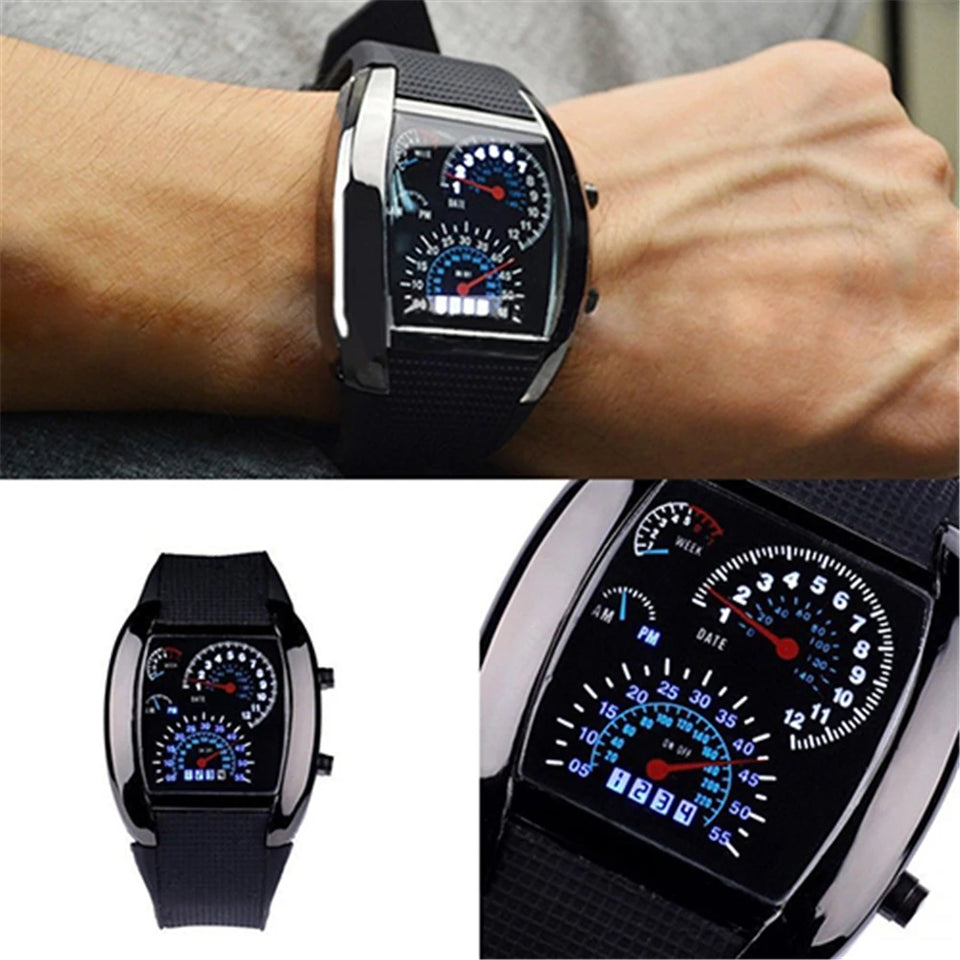Barrel shaped Men's watch Fashion Sport LED Dashboard Pattern Dial Digital Wrist Watch Gift Digital LED Sports Watch Gifts Mens