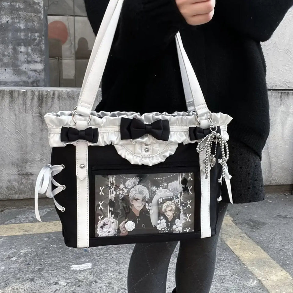 New Fashion Design for Girls Y2K Ulzzang Ita Bag Sweet Preppy Style Shoulder Bag for Women Large Capacity Ribbon Bow Tote Bag
