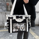 New Fashion Design for Girls Y2K Ulzzang Ita Bag Sweet Preppy Style Shoulder Bag for Women Large Capacity Ribbon Bow Tote Bag