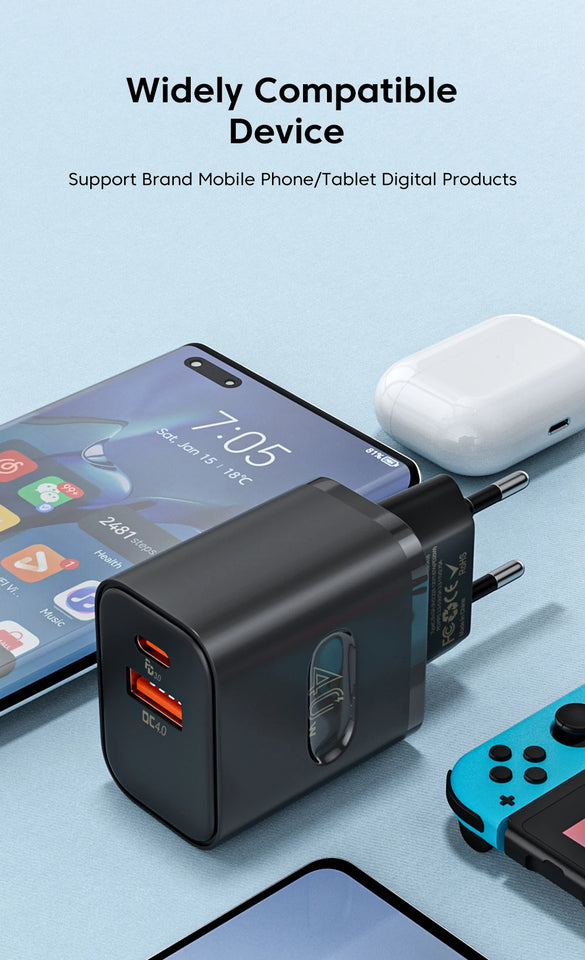 40W USB Type C Charger Dual Port QC4.0 PPS PD 20W Quick Fast Charging Mobile Phone Charger Adapter for iPhone Samsung Xiaomi