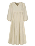 Spring/Summer New Arrivals Women's Cotton-Linen Blend Loose Bell-Sleeve Dress Casual Elegance for Everyday Wear