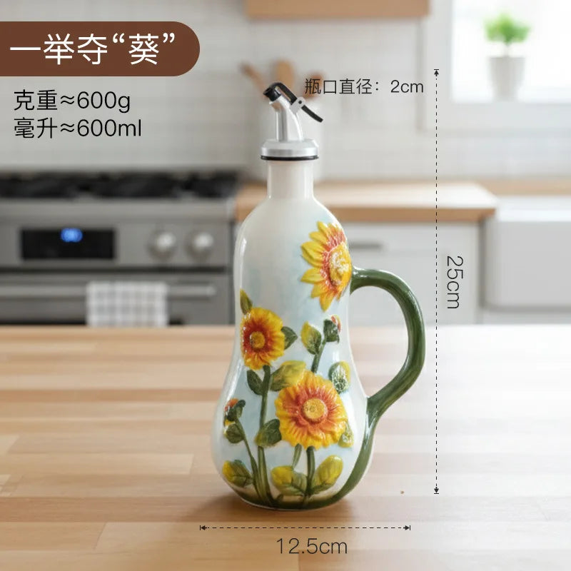 Hand-Painted Ceramic Seasoning Bottle Bird Flower Fruit Soy Sauce Vinegar Oil Bottle Coffee Table Wine Cabinet Decoration