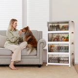 4 Tier Folding Storage Boxes with Doors & Wheels Plastic Storage Containers Foldable Organization for Living Room Bedroom Office