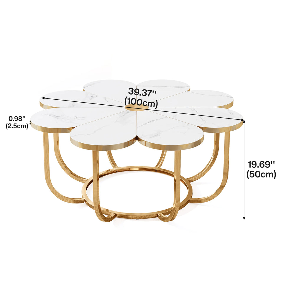 Tribesigns Faux Marble Coffee Table, White and Gold Flower-Shaped Accent Table for Living Room
