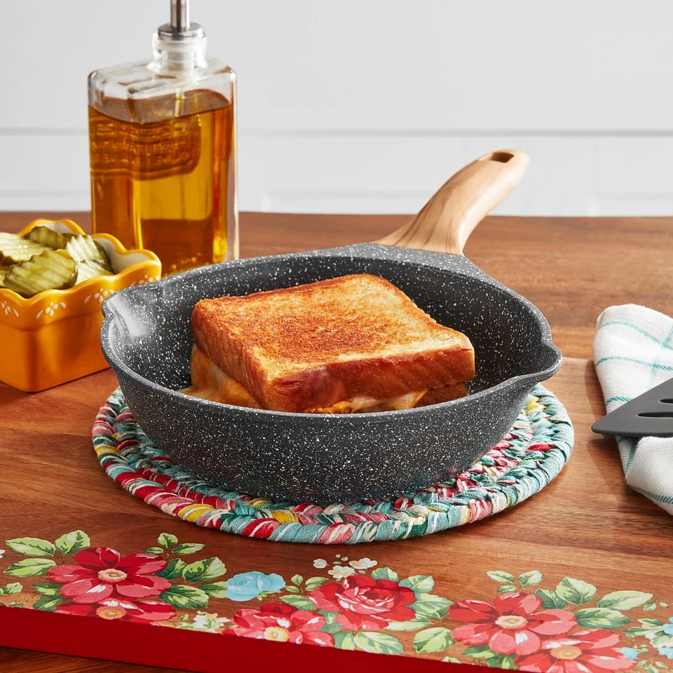 Cast Aluminum 8In Fry Pan Nonstick Durable Kitchen Cookware Easy Cleanup Oven Safe Dishwasher Safe Charcoal Speckle Finish