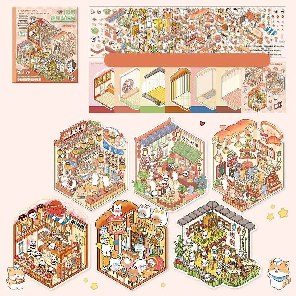 Collection of Miniature Scenes 3D Stereoscopic Hut Miniature Scene Stickers Hand Tent Landscape Stickers Children's Puzzle Toys