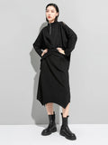 [EAM] Black Irregular Knot Sweatshirt New Stand Collar Long Sleeve Women Big Size Fashion Tide Spring Autumn 2026 1DJ1848